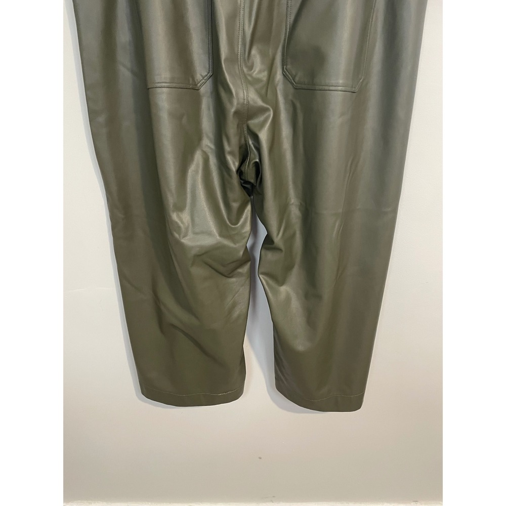 Maeve Colette Cropped Wide-Leg Faux Leather Pants Olive Green Plus Size 26W - Picture 8 of 10
